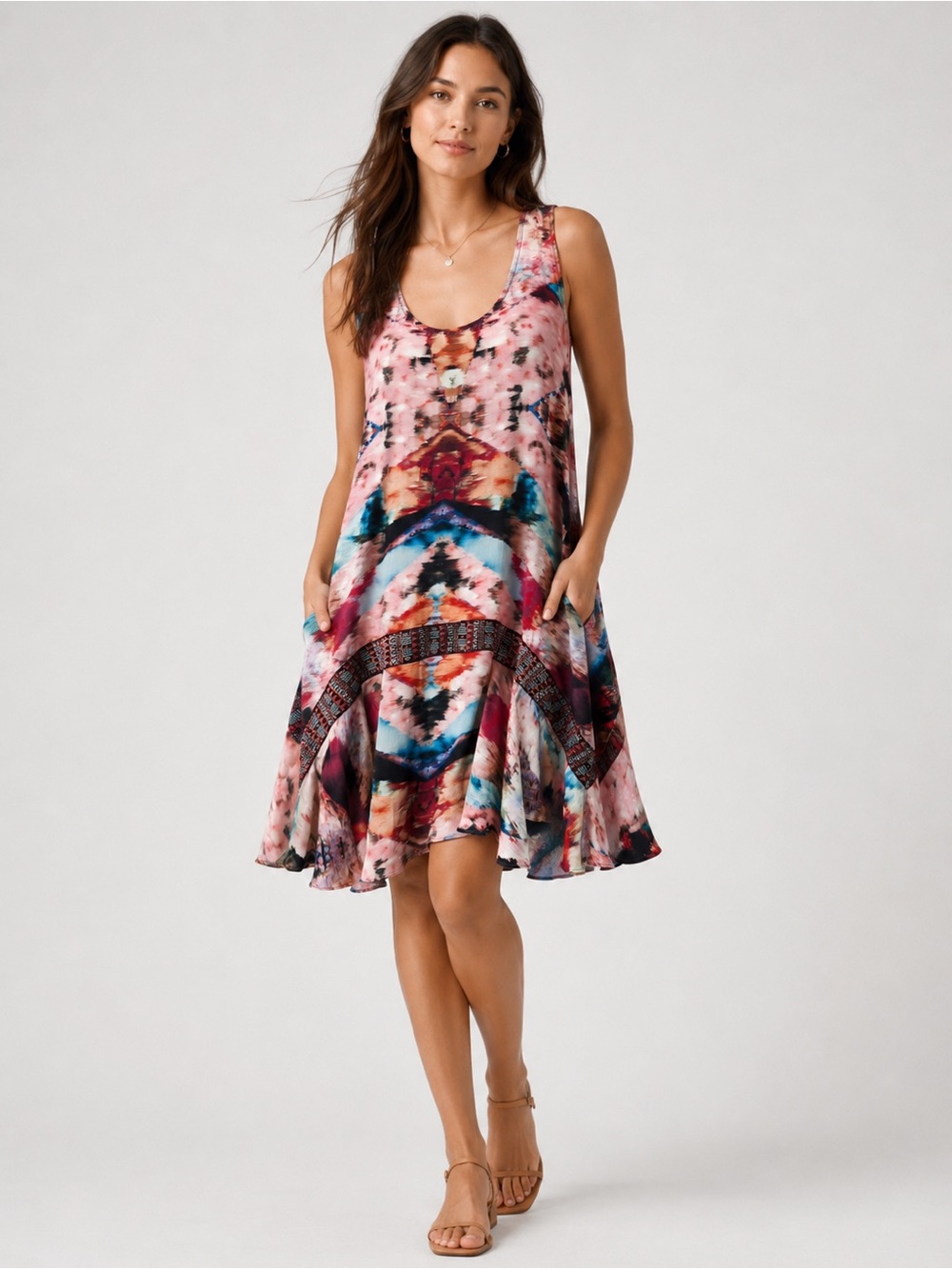 Nicole Miller Atelier Silk Abstract Print Dress Small Vintage Boho Pocket Dress